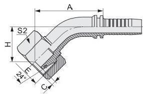 Hydraulische slangverbinding 45 Elbow Metric Vrouwelijke 24 Kegel zitplaats Zware serie DIN Standard