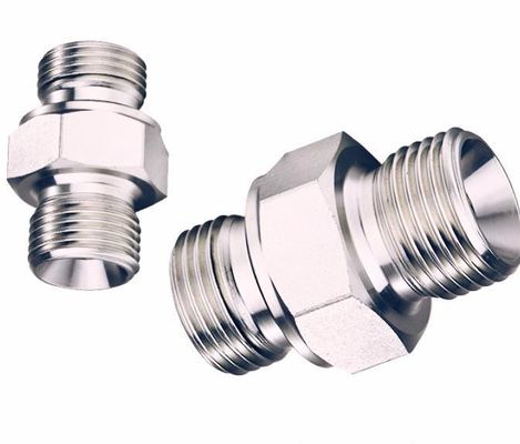 Zilveren medium koolstofstaal Duitse metrische mannelijke H. T tot BSPT mannelijke hydraulische slangadapter